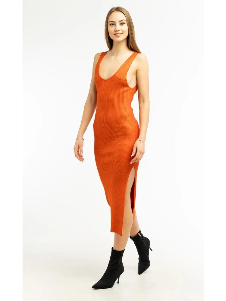 Orange Viscose Casual Dress