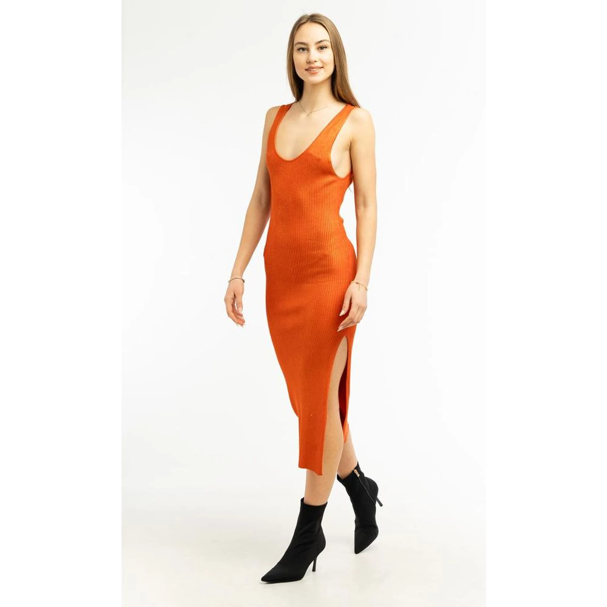Orange Viscose Casual Dress