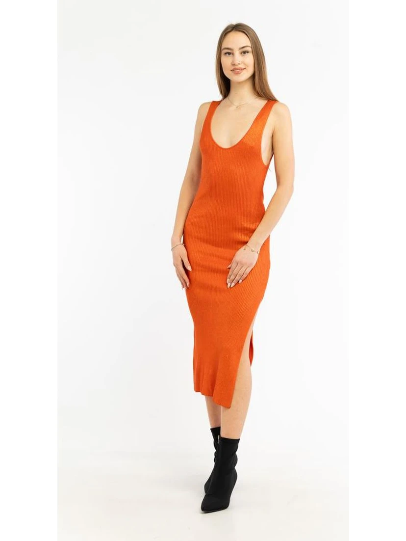 Orange Viscose Casual Dress