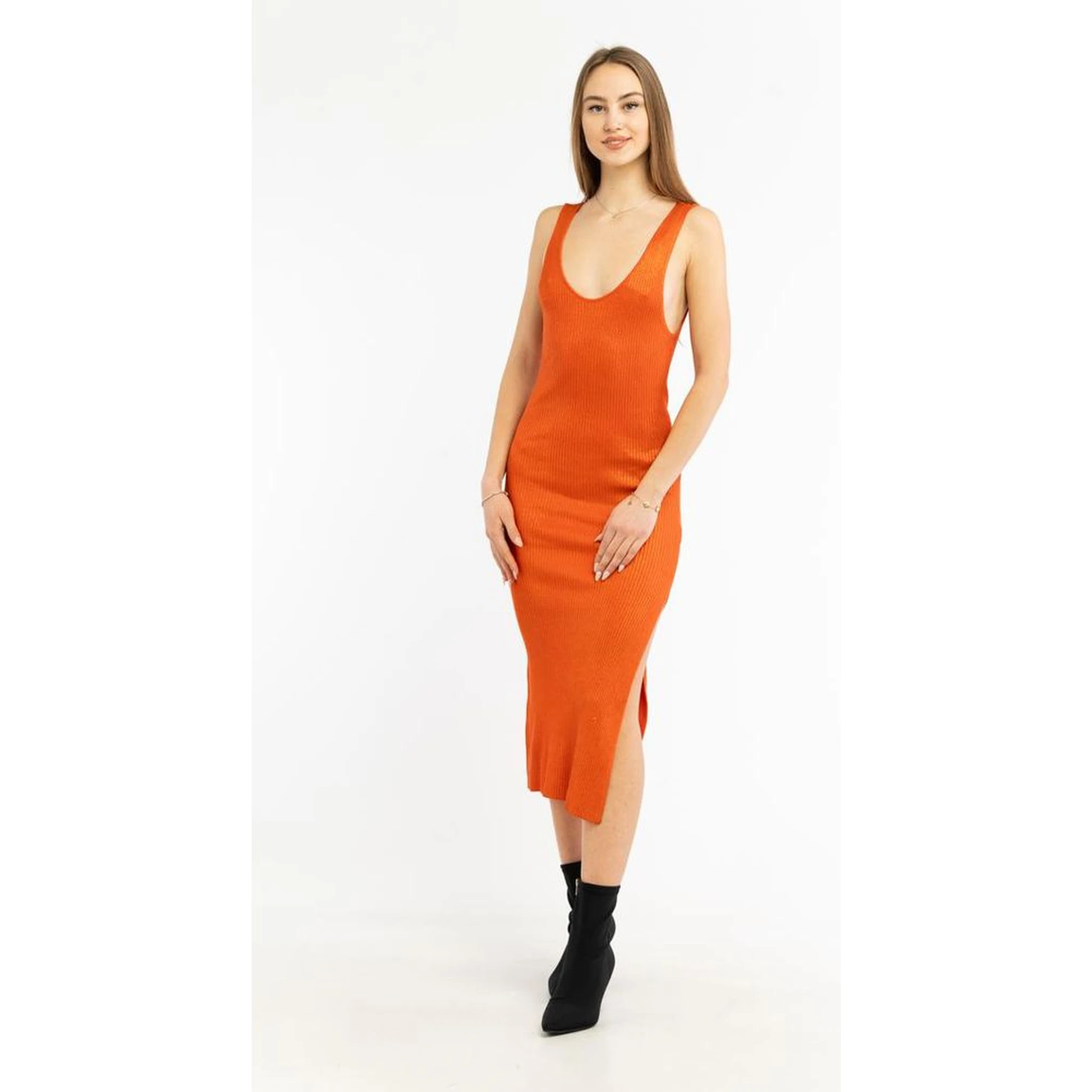 Orange Viscose Casual Dress