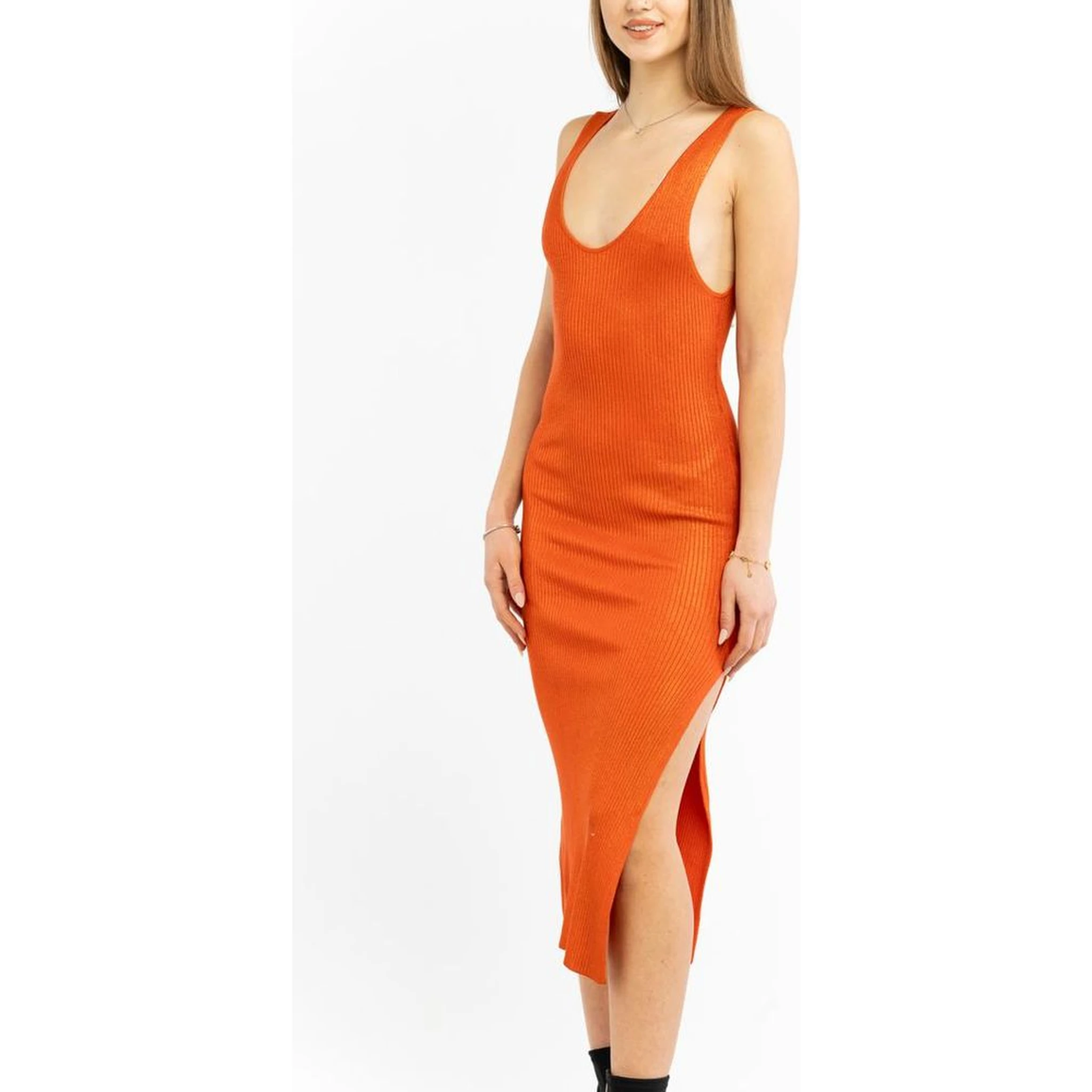 Orange Viscose Casual Dress