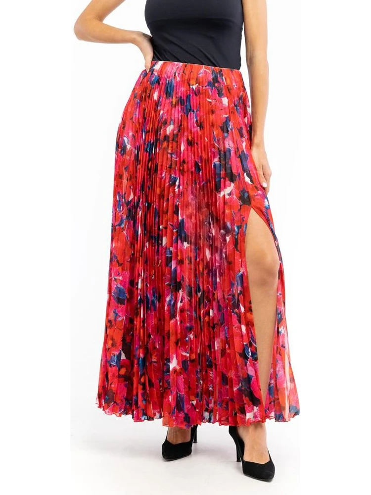 Red Polyester Long Skirt