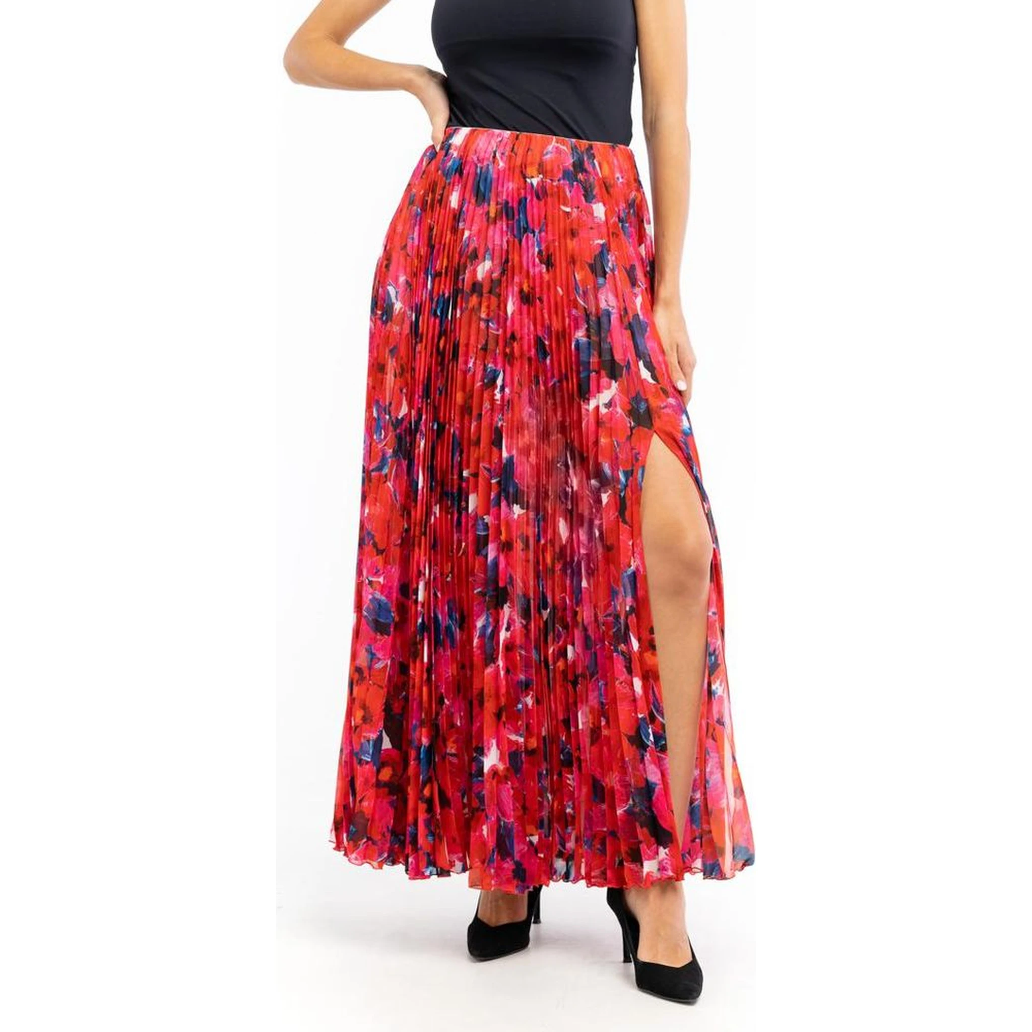Red Polyester Long Skirt