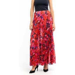 Red Polyester Long Skirt