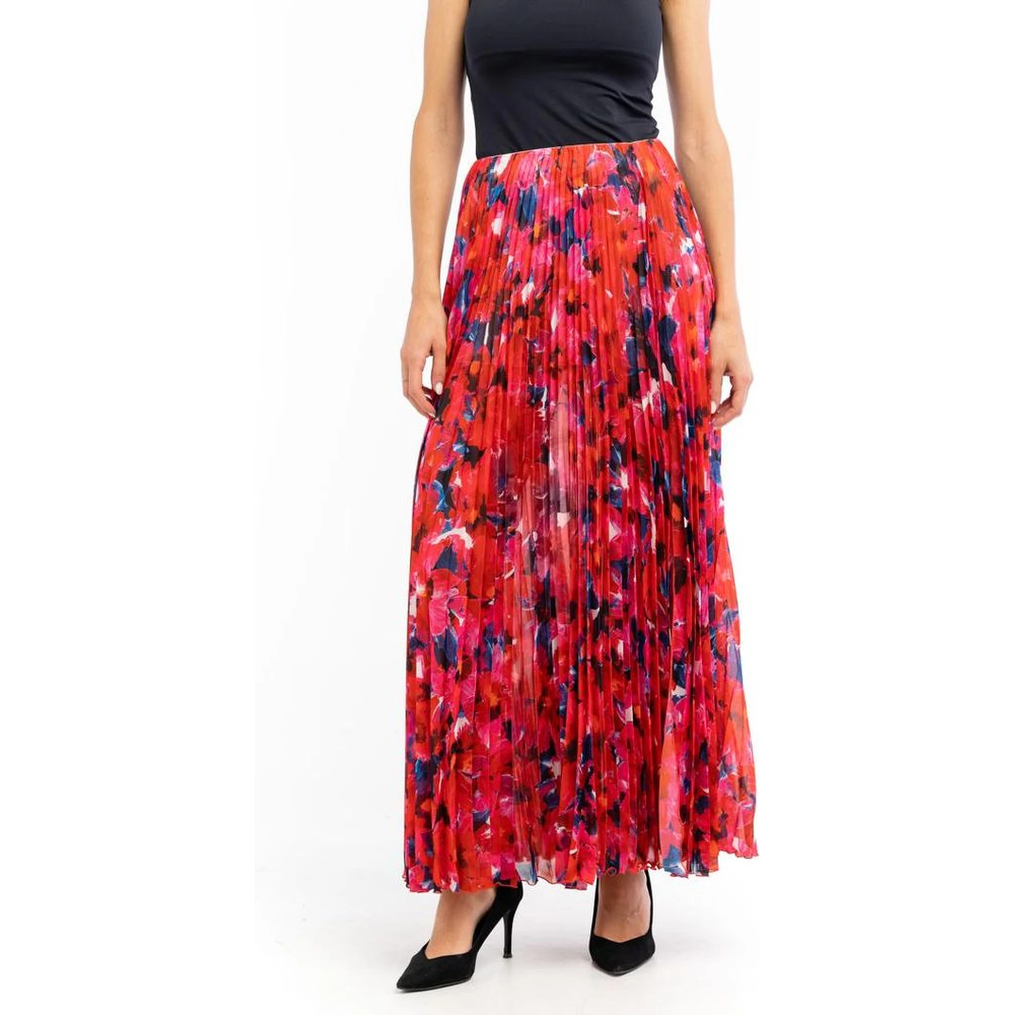 Red Polyester Long Skirt