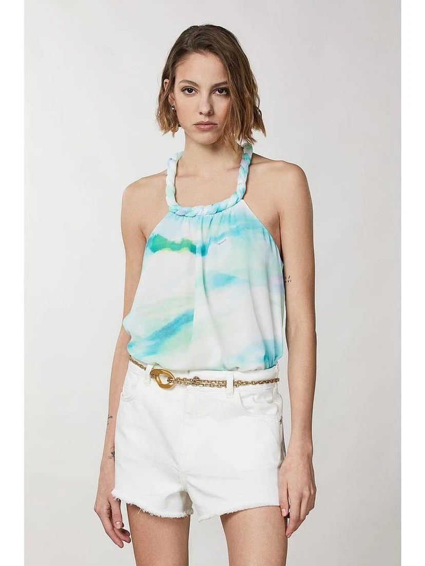 Turquoise Polyester Tank Tops