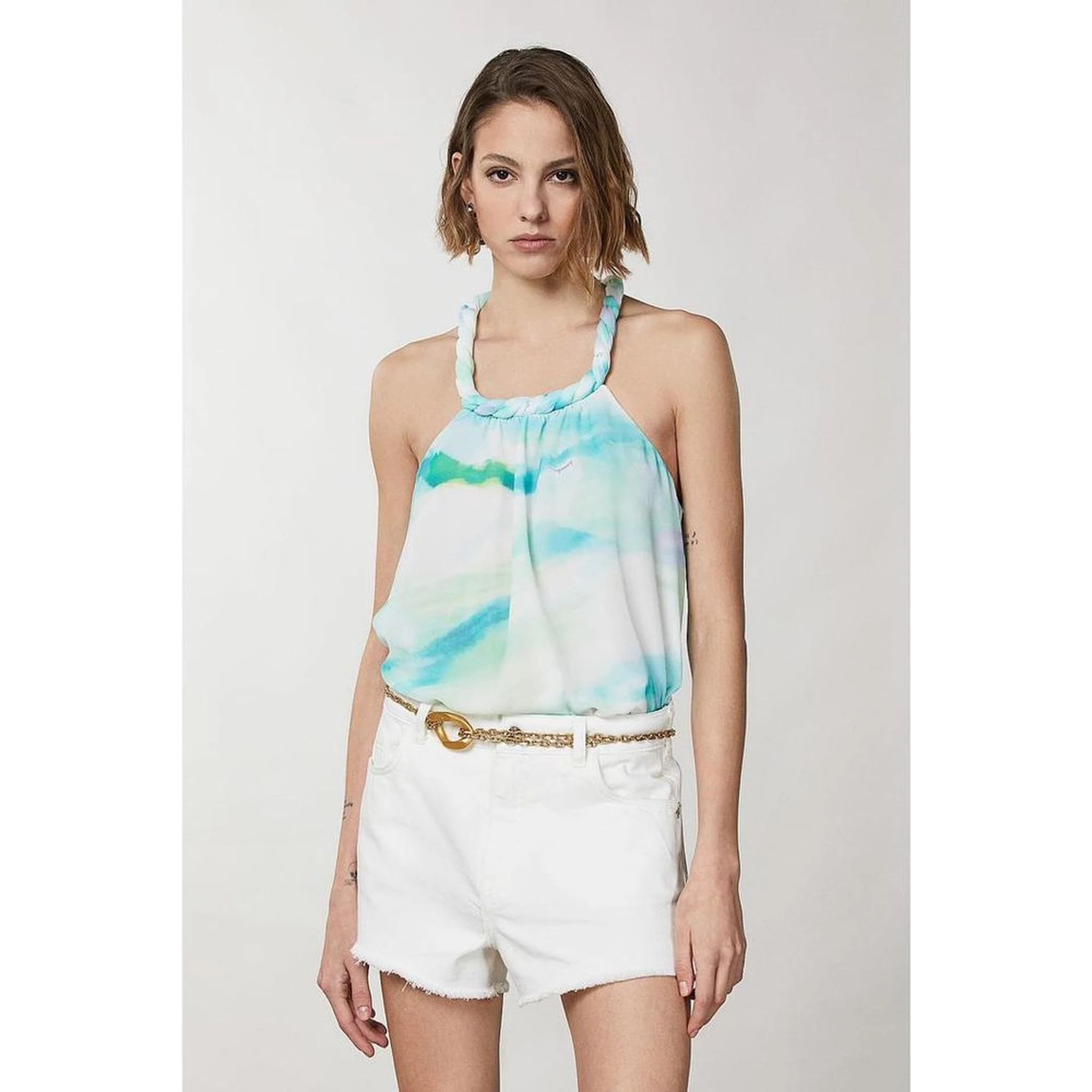 Turquoise Polyester Tank Tops