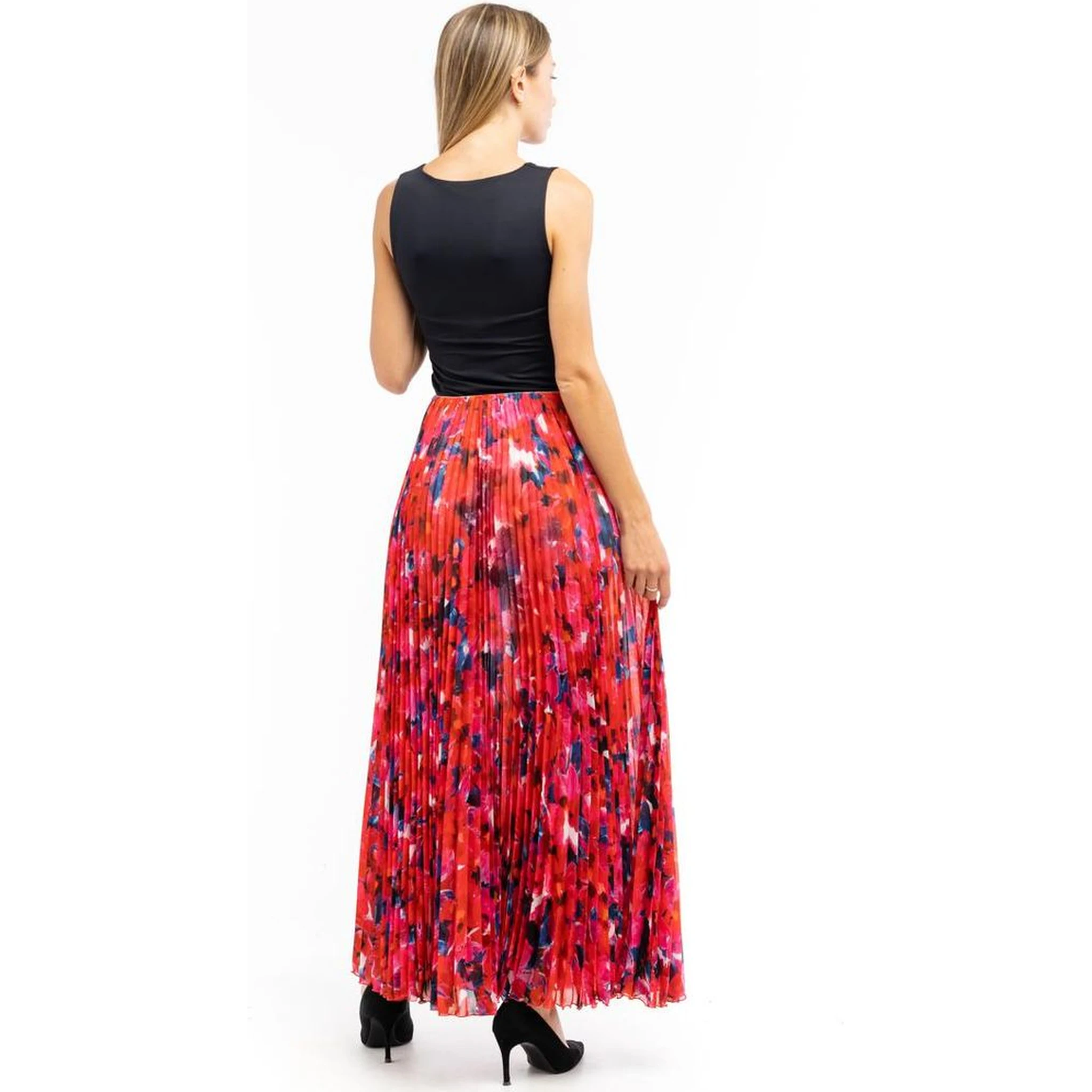 Red Polyester Long Skirt