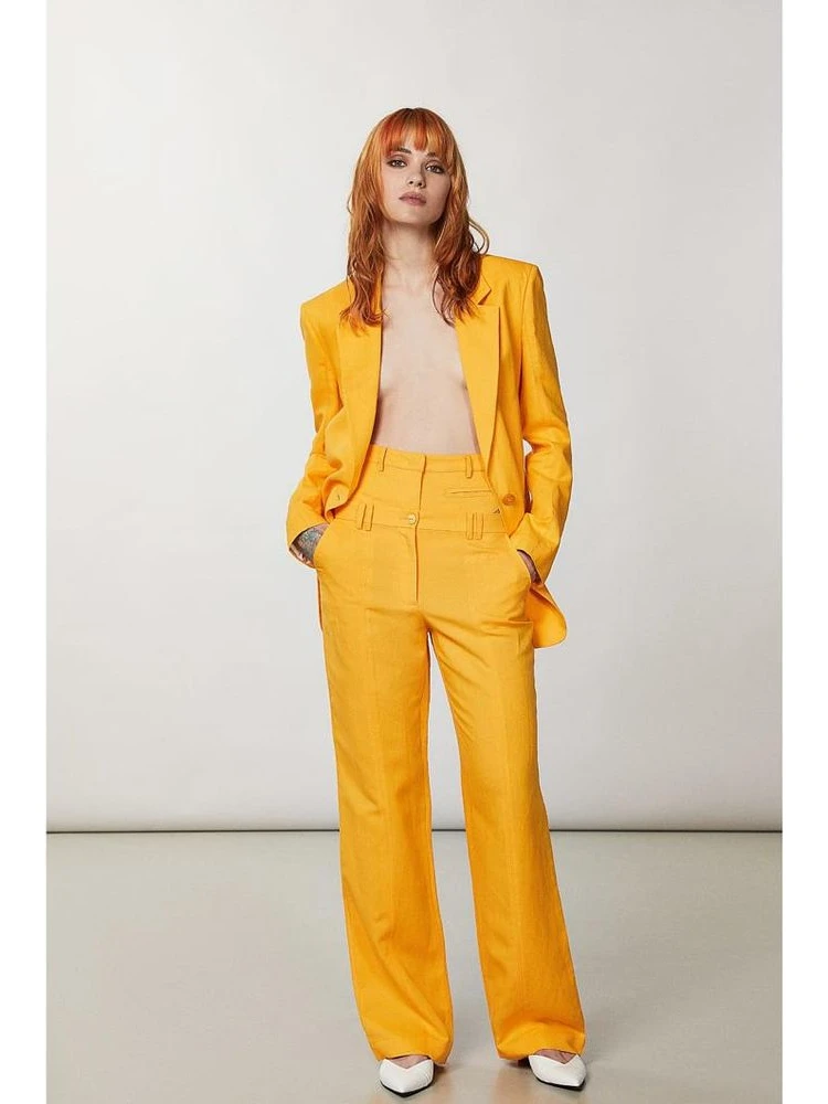 Orange Viscose Casual Pants