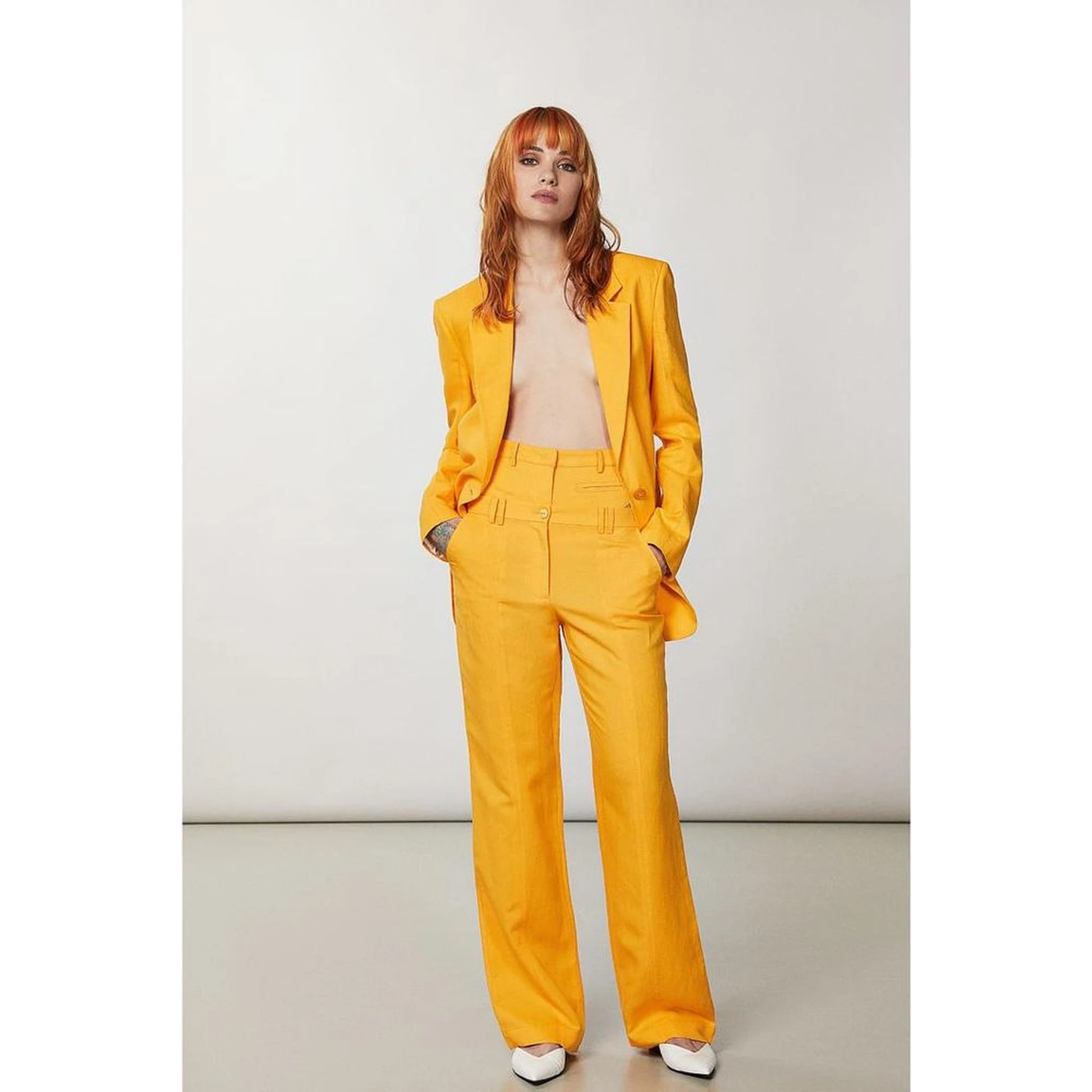 Orange Viscose Casual Pants