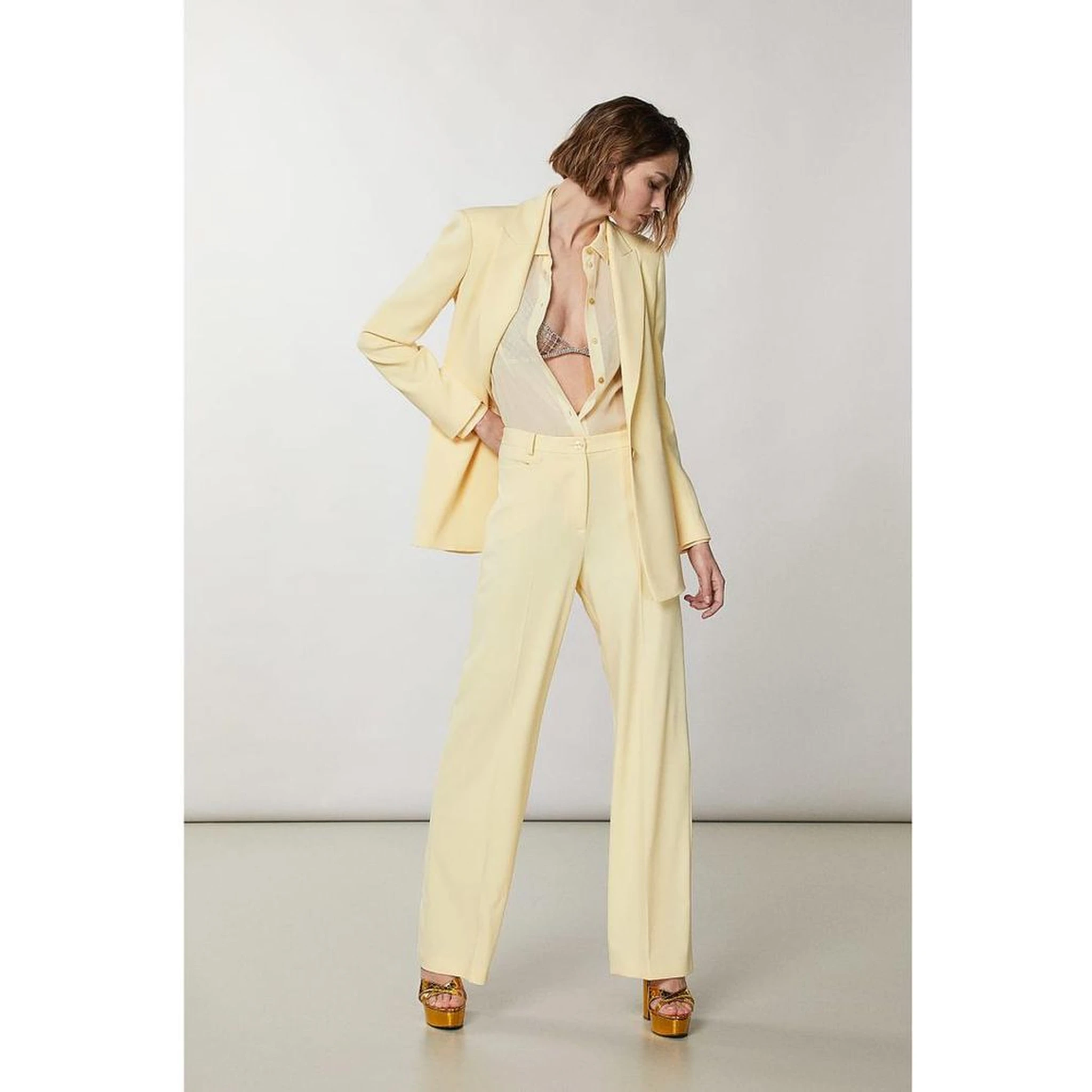Yellow Polyester Casual Pants