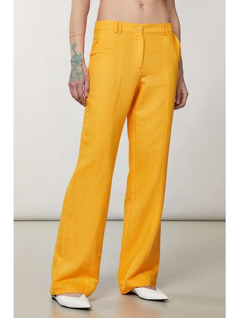 Orange Viscose Casual Pants