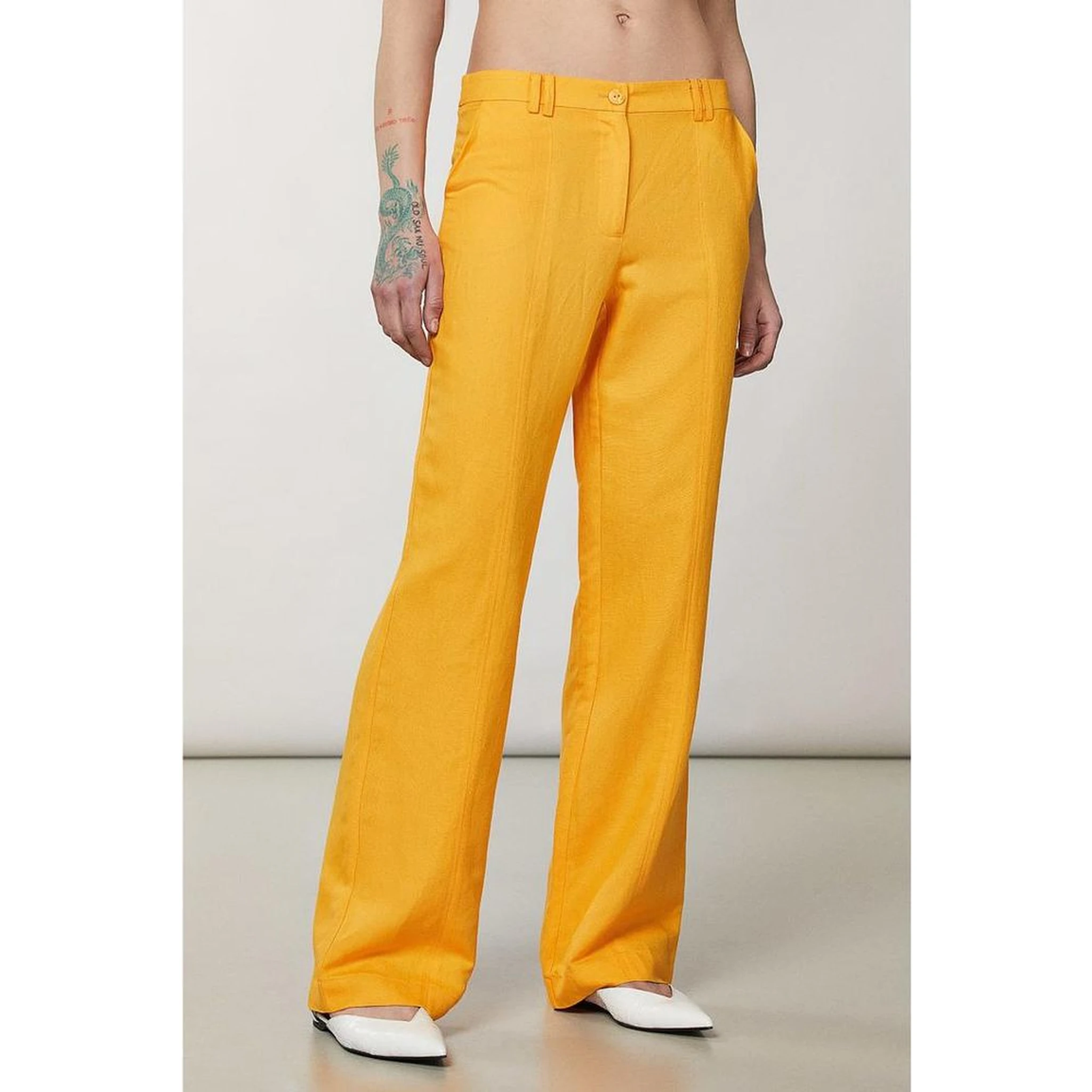 Orange Viscose Casual Pants