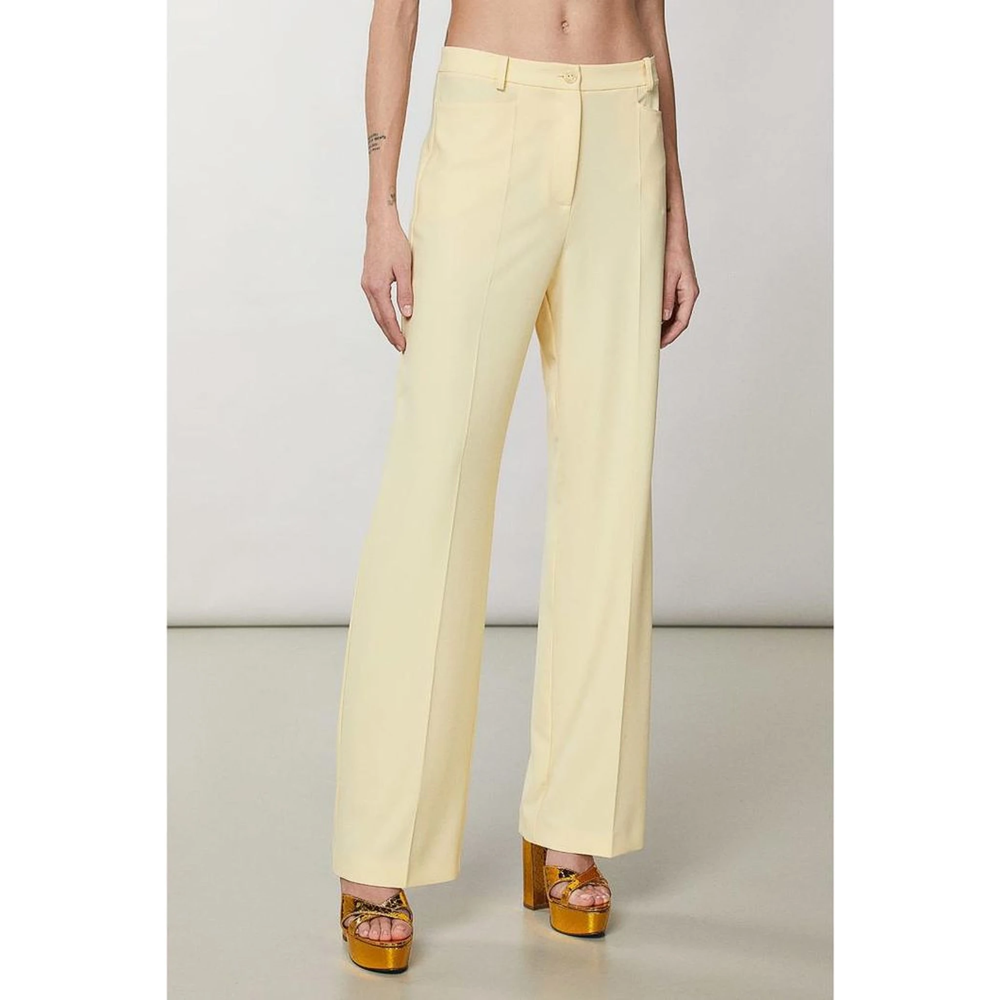 Yellow Polyester Casual Pants
