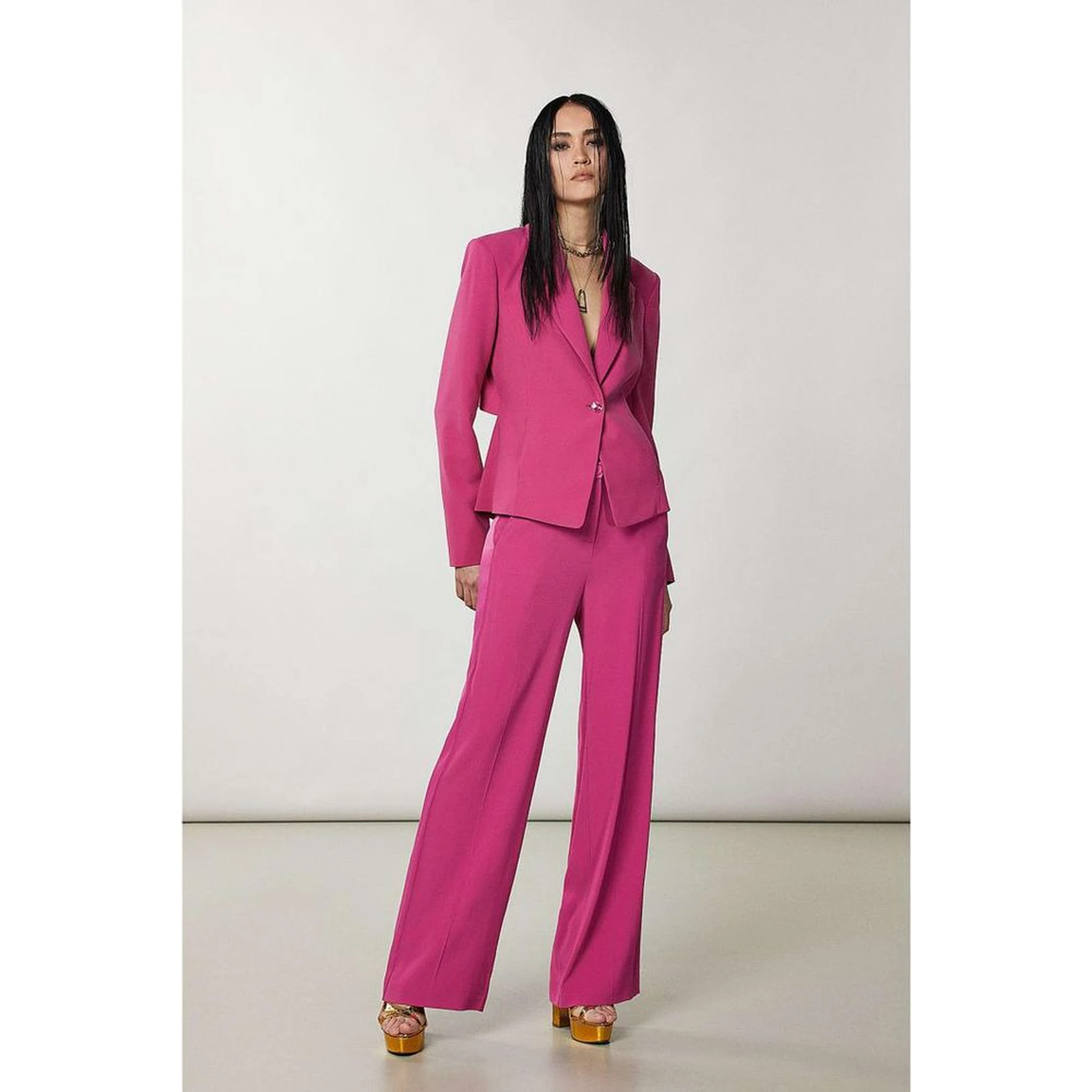 Fuchsia Polyester Blazer