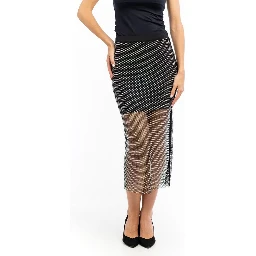 Black Polyester Midi Skirt