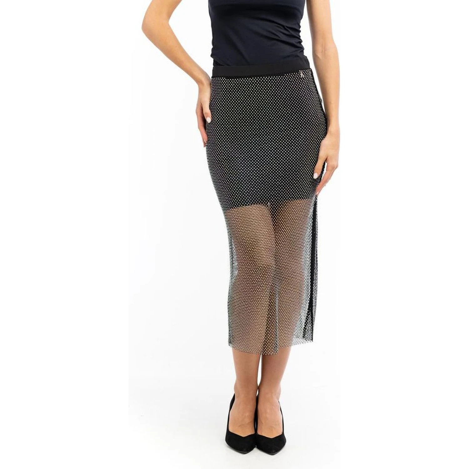 Black Polyester Midi Skirt