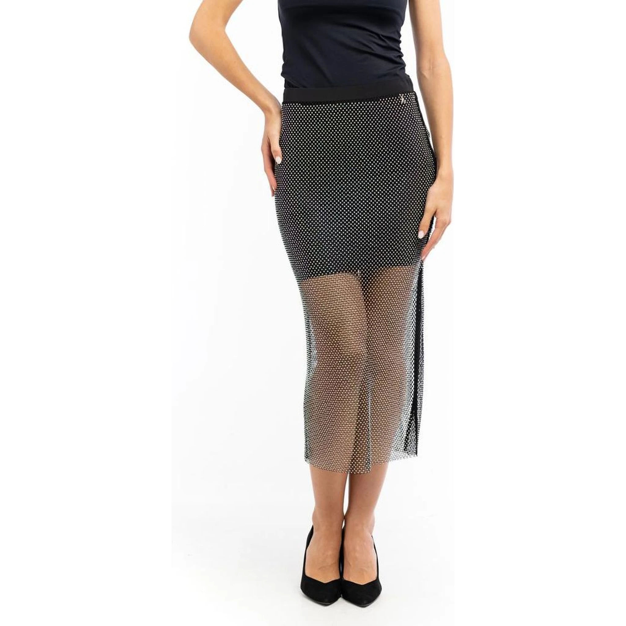 Black Polyester Midi Skirt