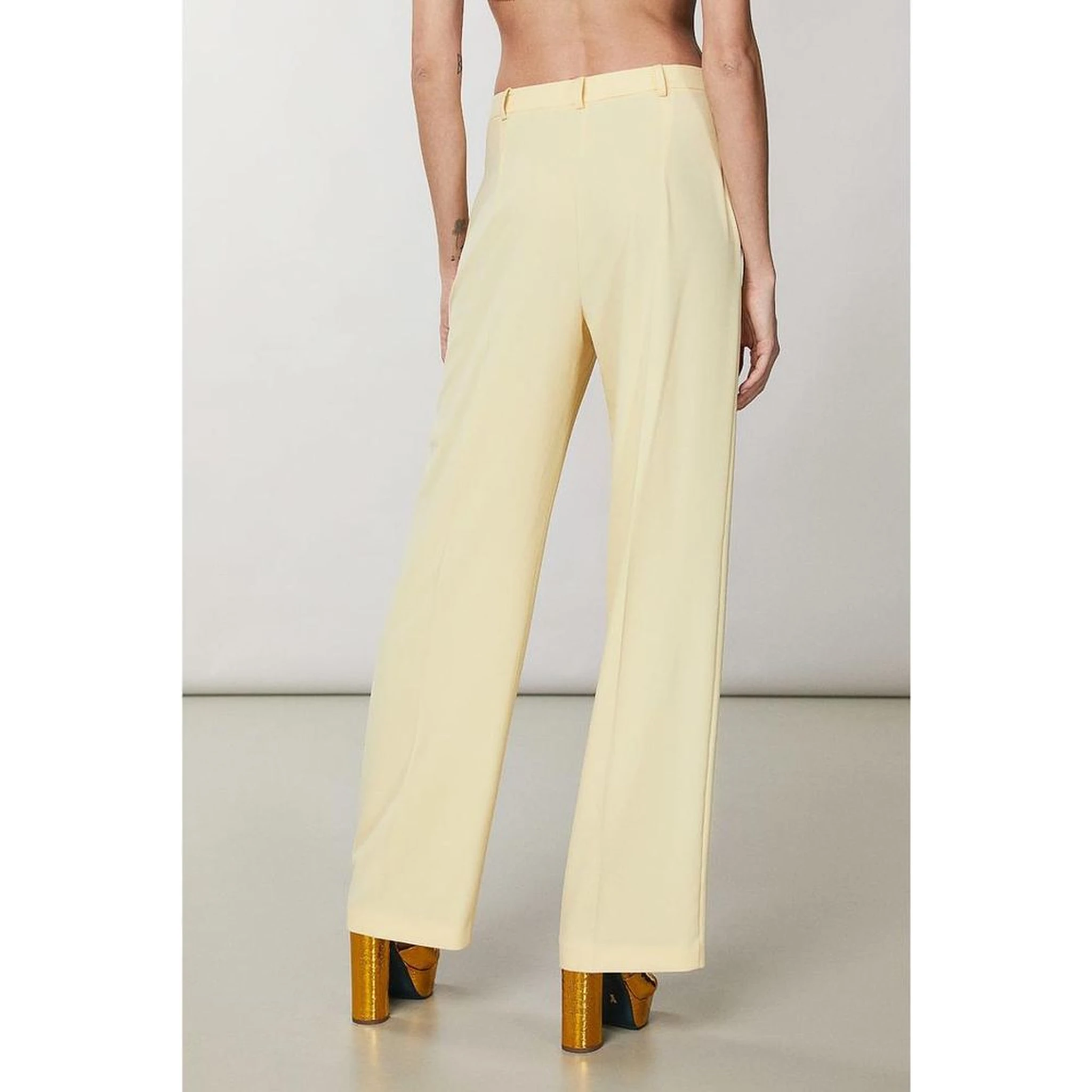 Yellow Polyester Casual Pants
