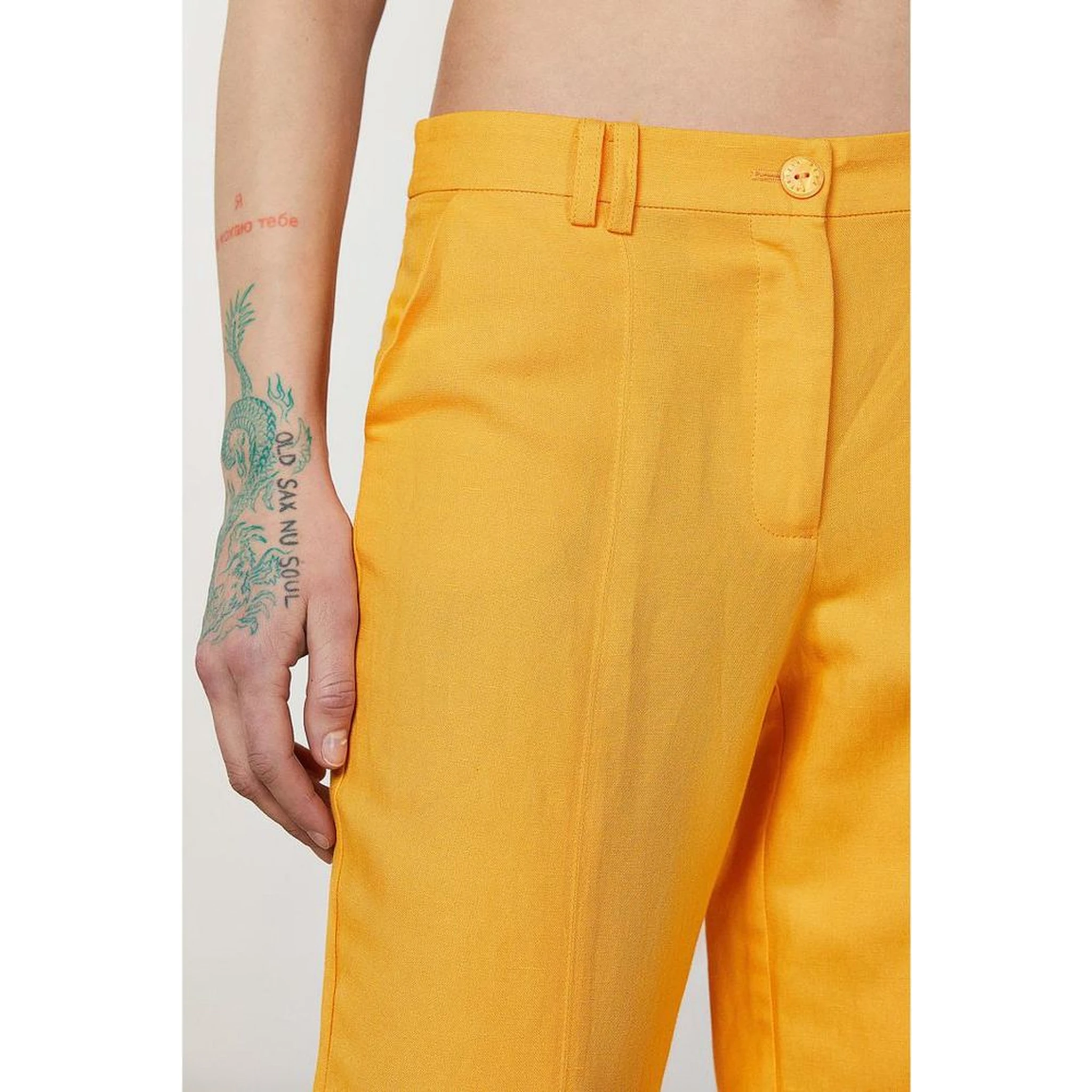 Orange Viscose Casual Pants