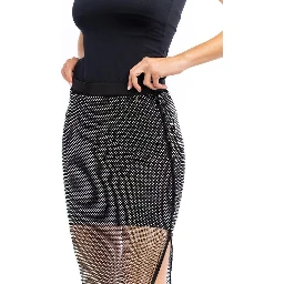 Black Polyester Midi Skirt