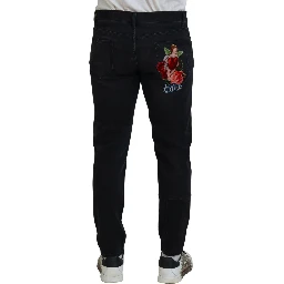 Black Angel Embroidery Skinny Denim Jeans