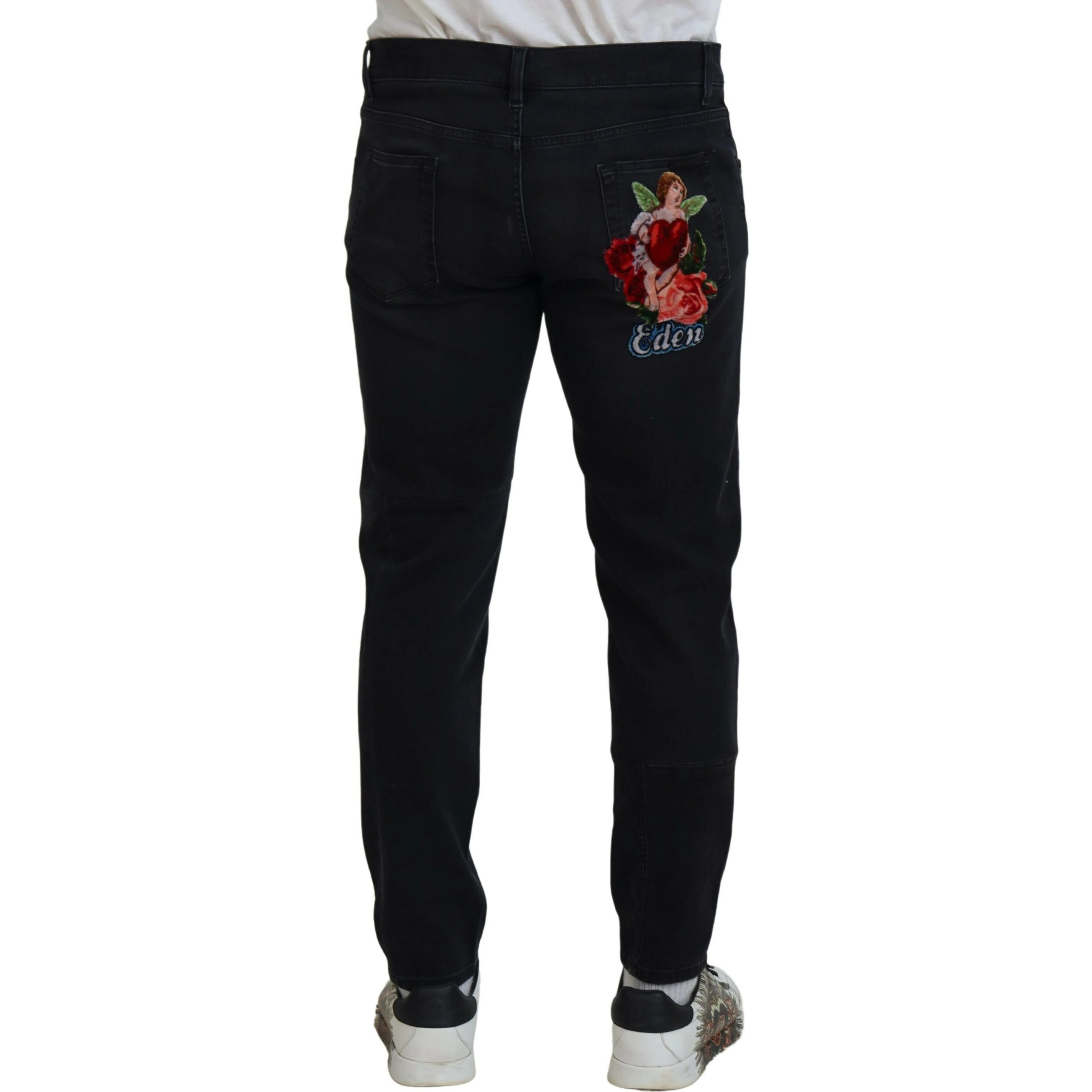 Black Angel Embroidery Skinny Denim Jeans