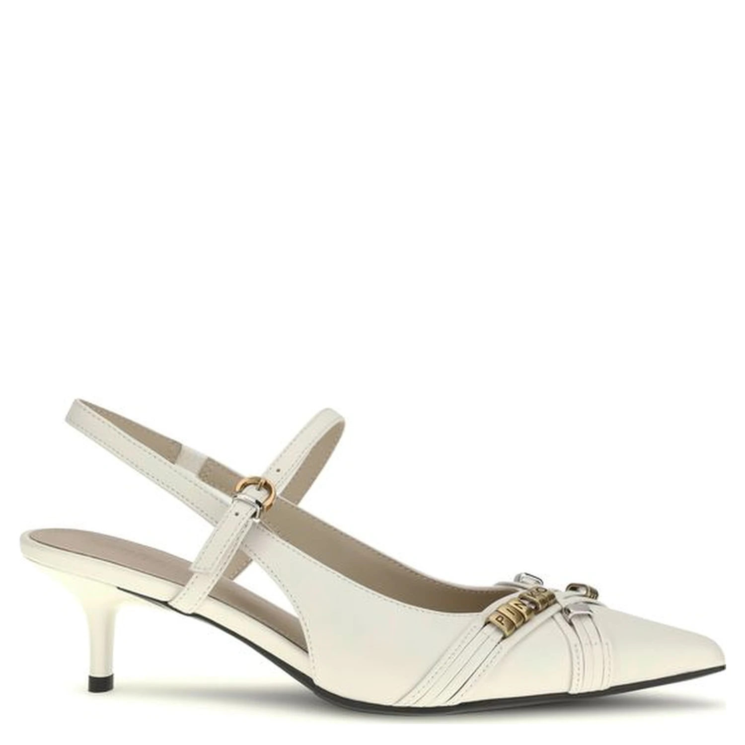 White Calf Leather Bos Taurus Mid Heel Pumps