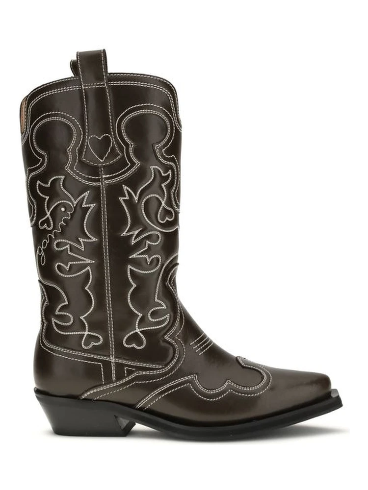 Brown Polyurethane Lace-Up Boots
