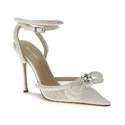White Silk High Heel Pumps