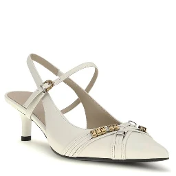 White Calf Leather Bos Taurus Mid Heel Pumps