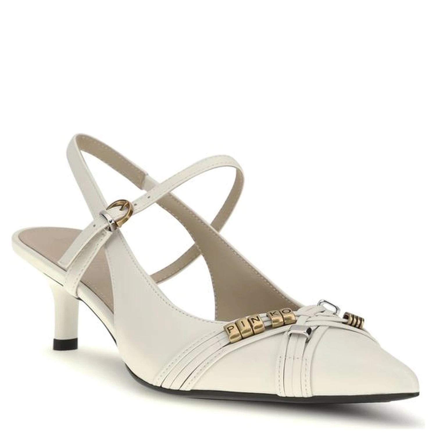 White Calf Leather Bos Taurus Mid Heel Pumps