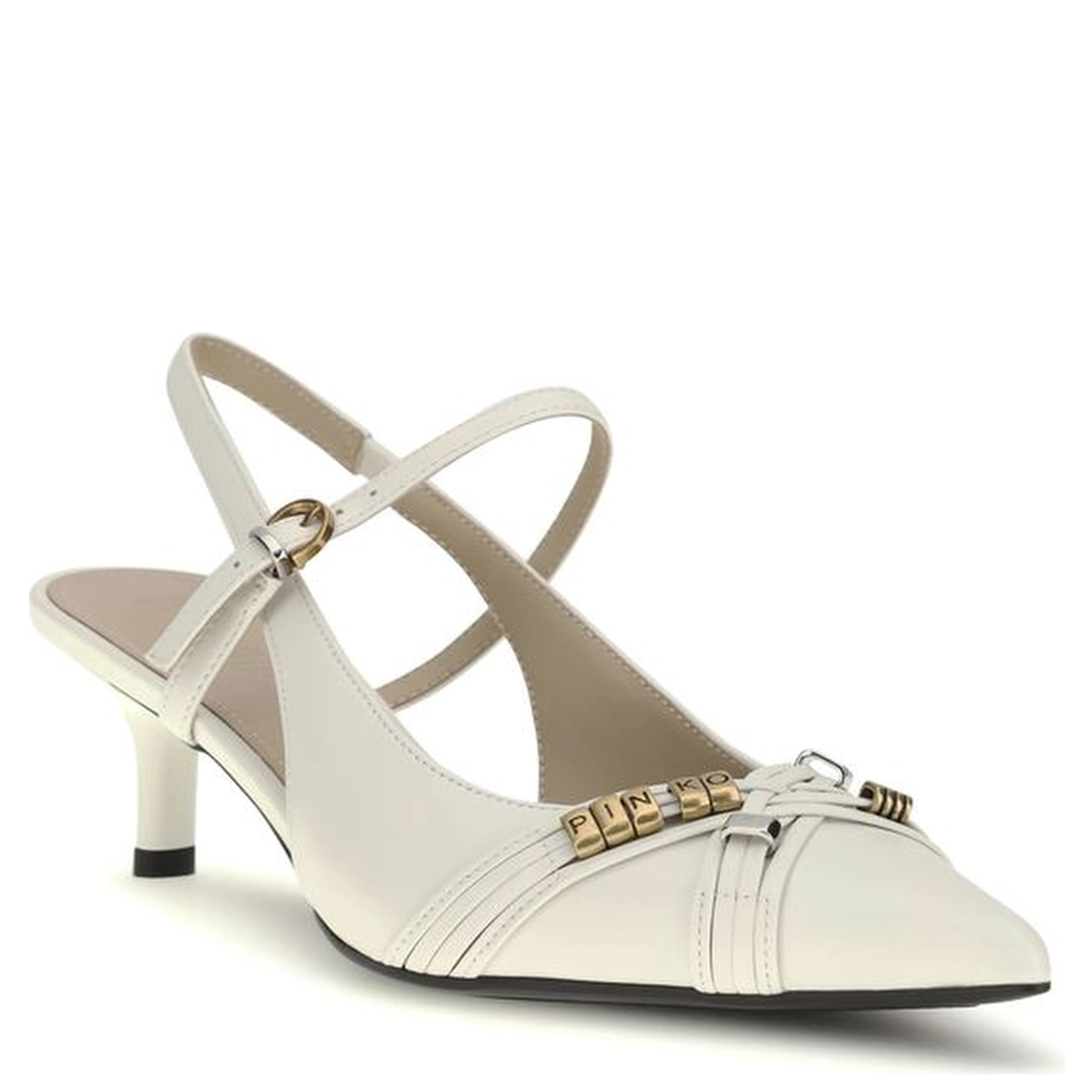 White Calf Leather Bos Taurus Mid Heel Pumps