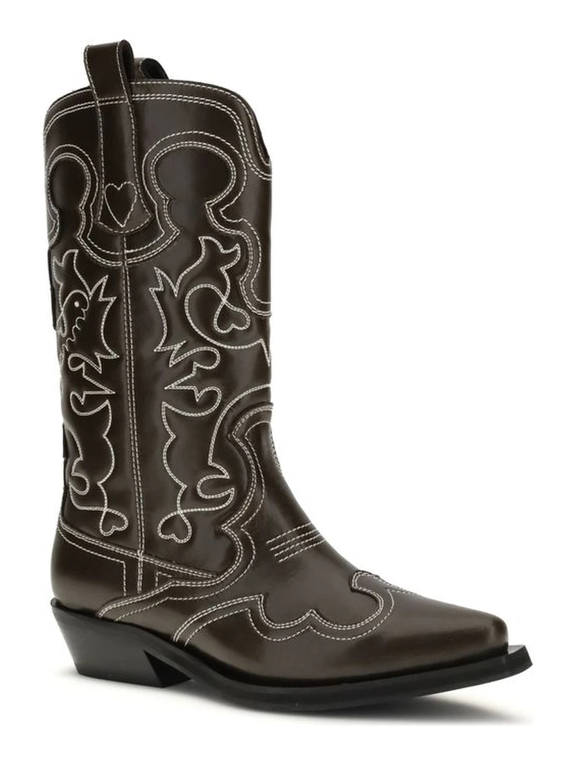 Brown Polyurethane Lace-Up Boots