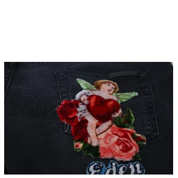 Black Angel Embroidery Skinny Denim Jeans