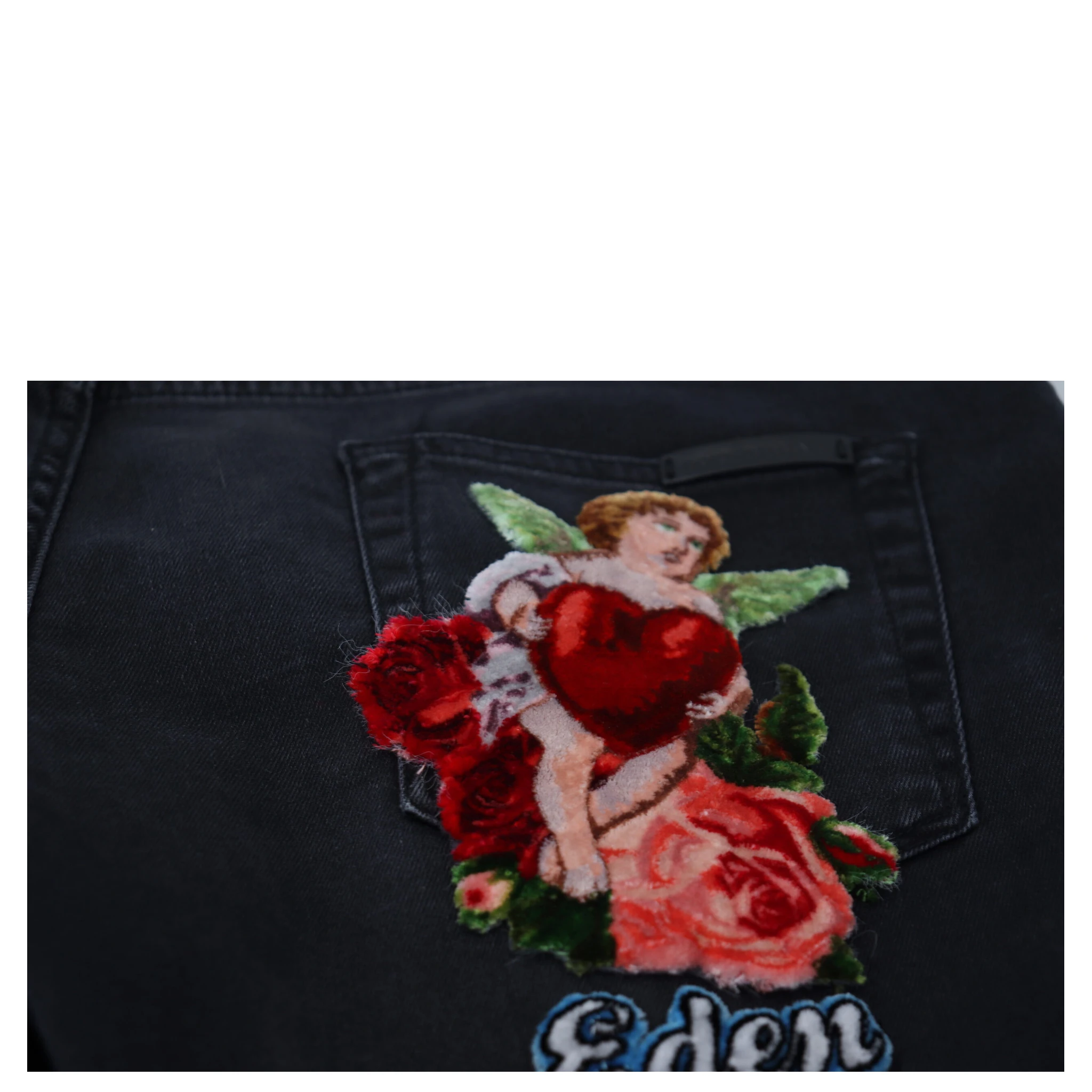 Black Angel Embroidery Skinny Denim Jeans