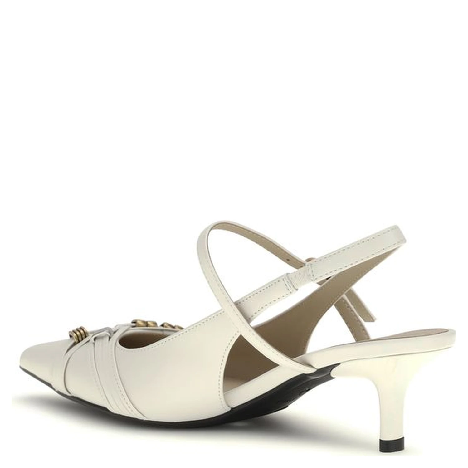White Calf Leather Bos Taurus Mid Heel Pumps