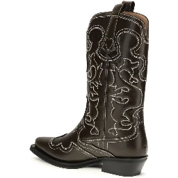 Brown Polyurethane Lace-Up Boots