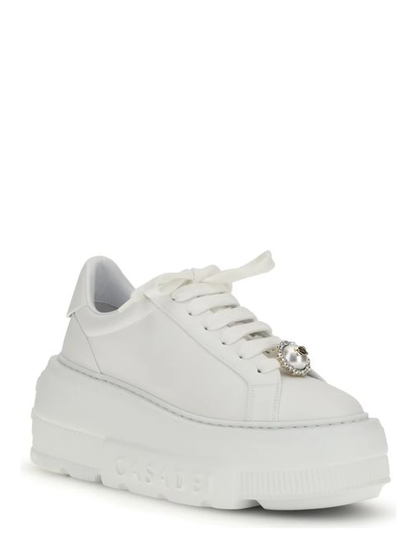 White Rubber Platform Sneakers