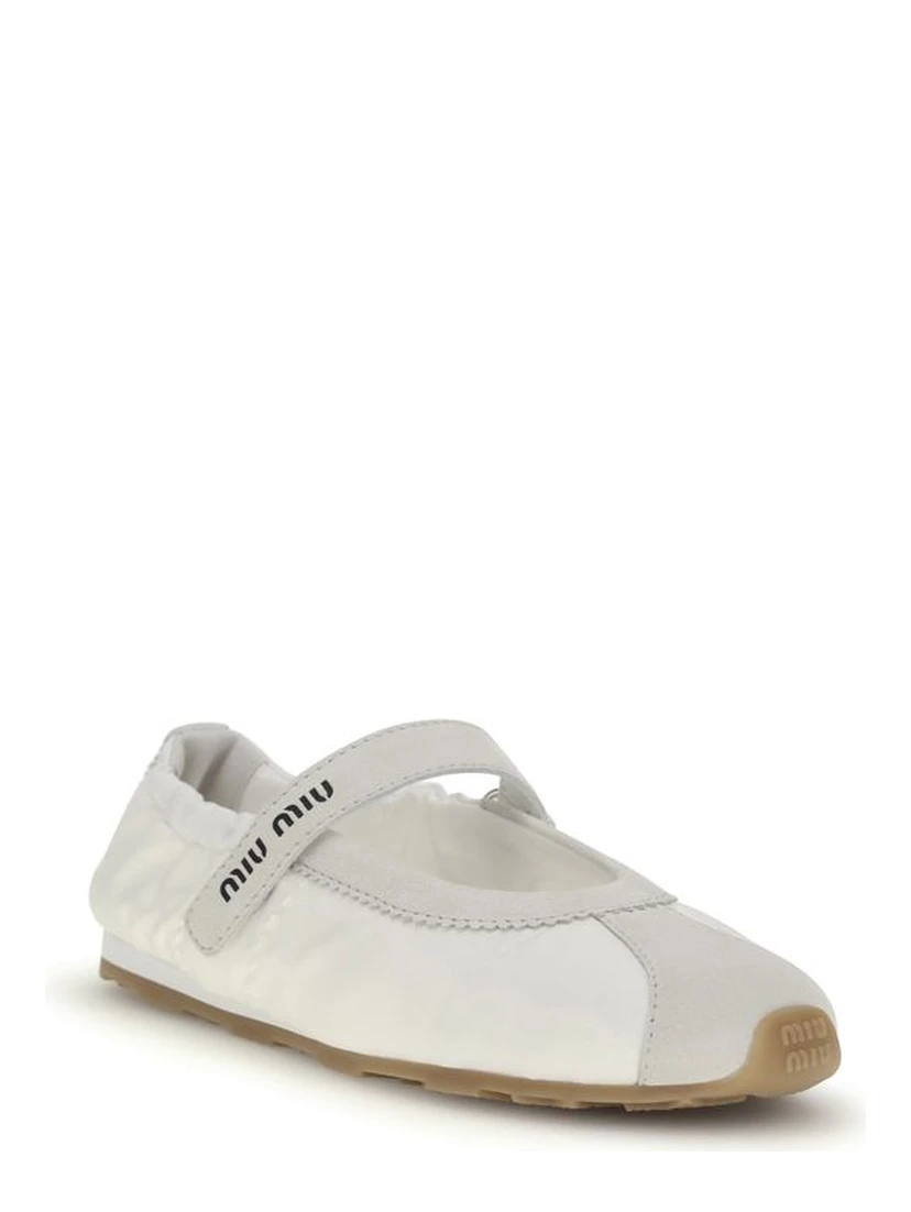 White Fabric Ballet Flats