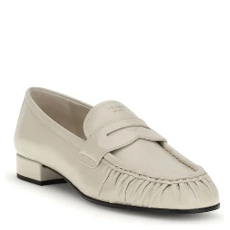 Beige Calf Leather Bos Taurus Slip-On Loafers