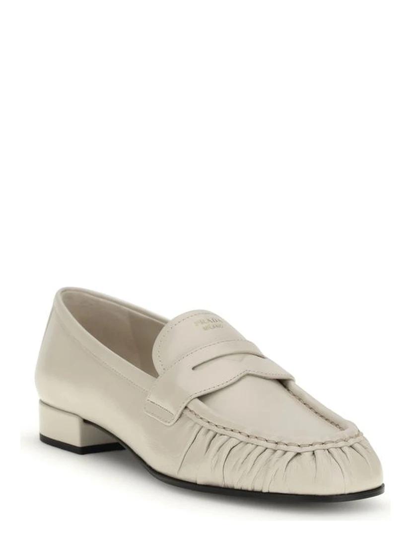 Beige Calf Leather Bos Taurus Slip-On Loafers