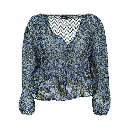 Blue Polyester Women Blouse