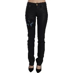 Black Swan Floral Embroidered Mid Waist Skinny Denim Jeans