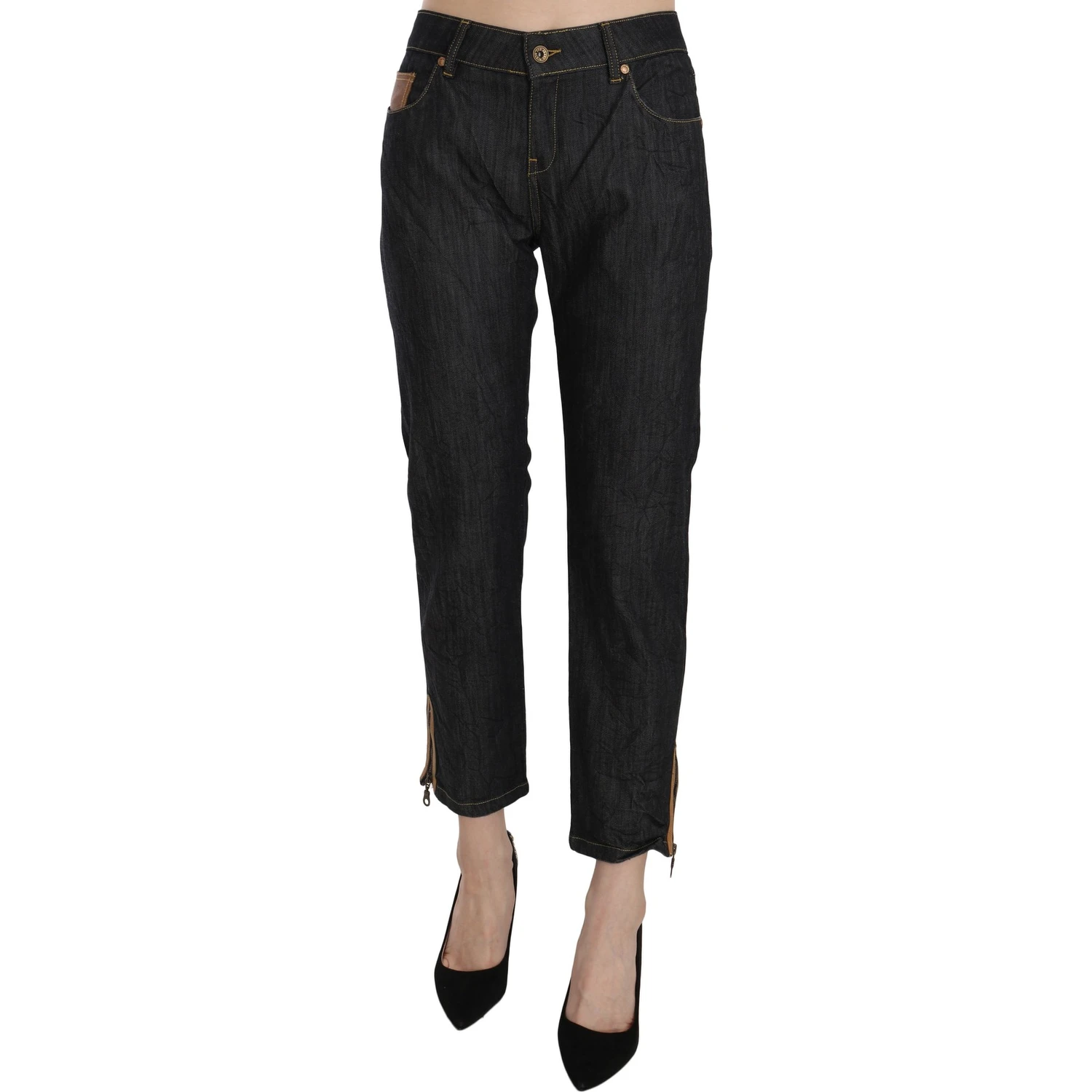 Cotton Blue High Waist Straight Cropped Trouser Jeans
