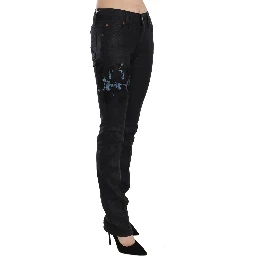 Black Swan Floral Embroidered Mid Waist Skinny Denim Jeans