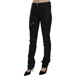 Black Swan Floral Embroidered Mid Waist Skinny Denim Jeans