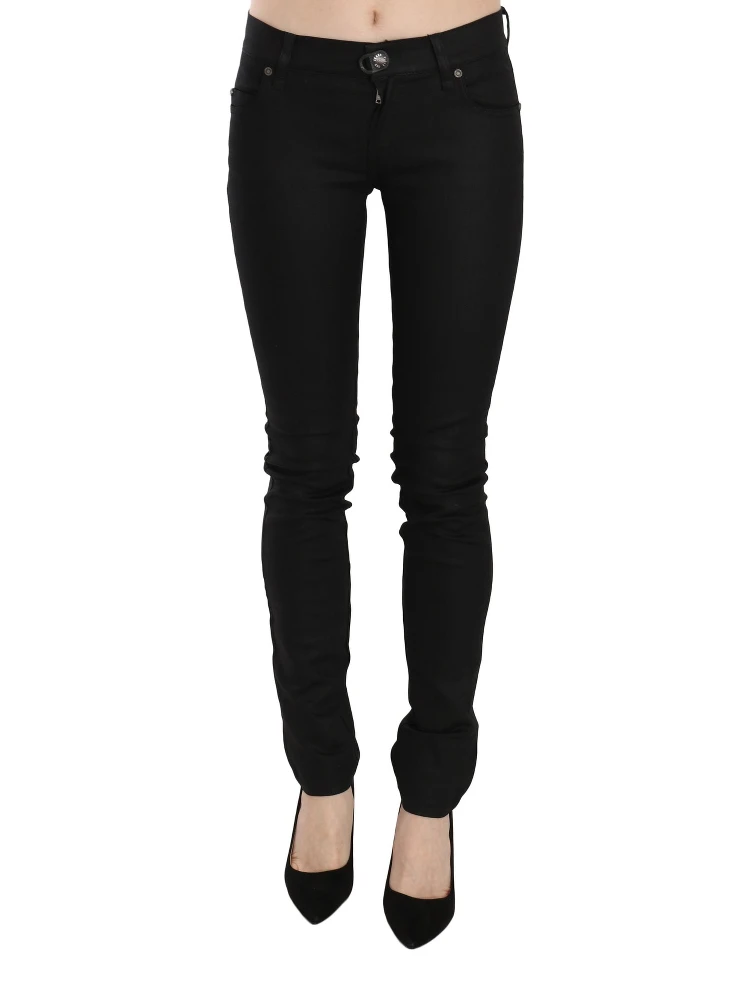 Cotton Black Mid Waist Skinny Denim Jeans