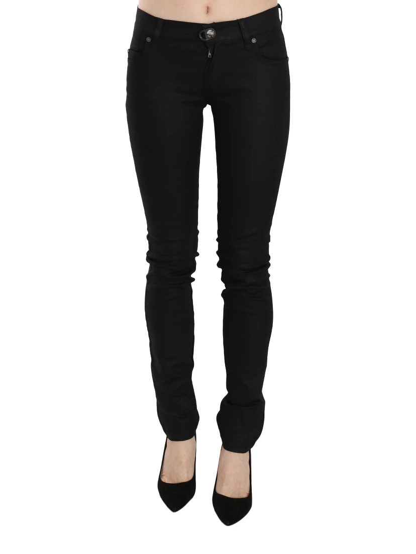 Cotton Black Mid Waist Skinny Denim Jeans