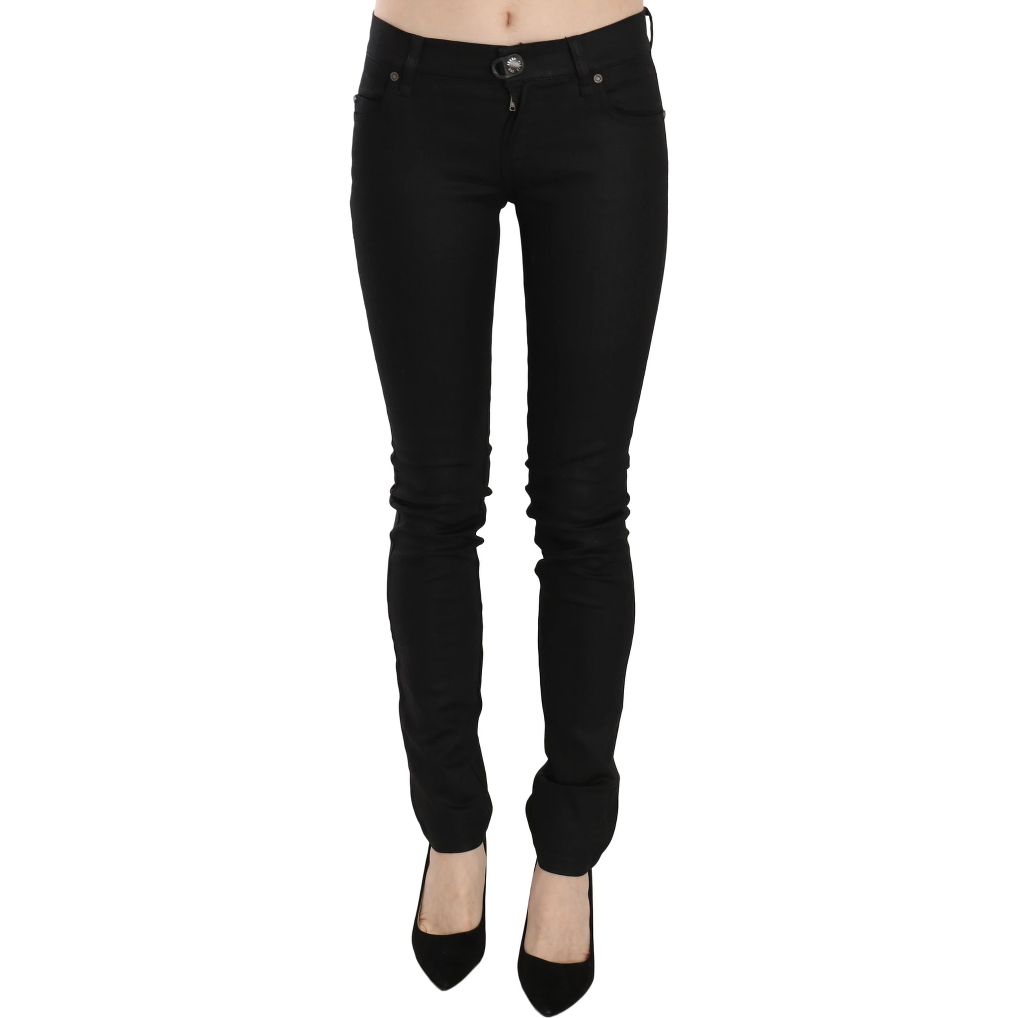 Cotton Black Mid Waist Skinny Denim Jeans